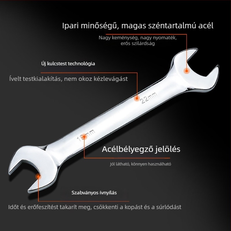 Nyitott végű csavarkulcs készlet, tükröződő felület, kettős végű, ipari minőségű krómozott kéziszerszámok