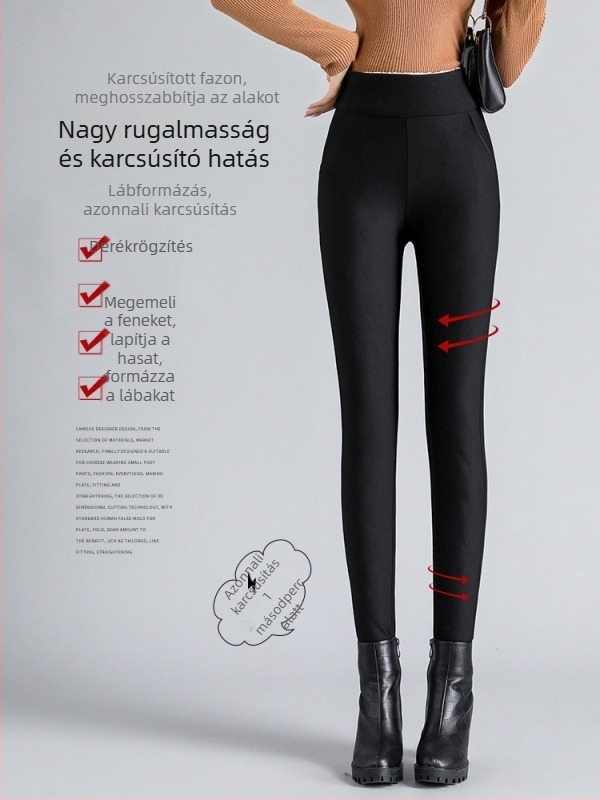 Női téli fleece-béléssel, magas derekú termo leggings, rendkívül vastag és meleg kültéri viseletre