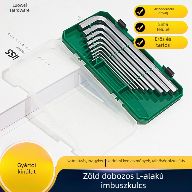 Lowey Hardware Zöld L-alakú imbuszkulcs készlet, 45# acél, edzett