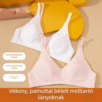Hátrafelé záródó, kényelmes lánymelltartó, vékony párnázott, lélegző pamutkosarakkal, vékony vállpántokkal, középiskolások számára