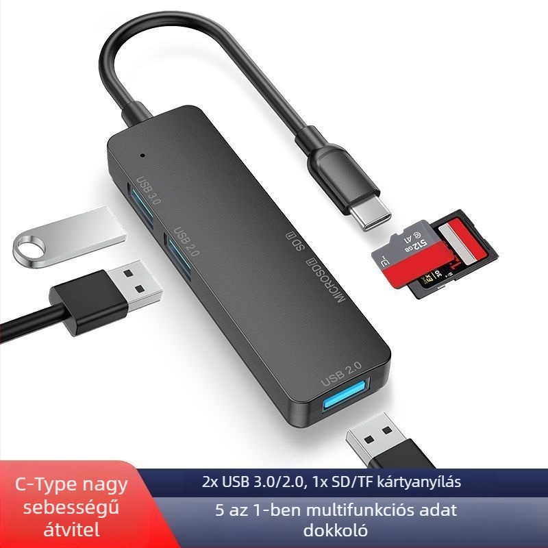 Type-C dokkoló állomás kártyaolvasóval – USB öt az egyben hub asztali számítógéphez, telefonhoz és laptophoz
