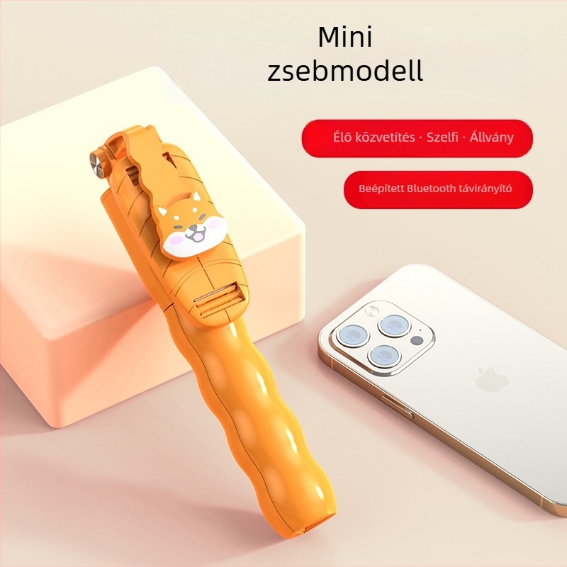 Új rajzfilm-stílusú selfie bot telefonhoz Bluetooth távirányítóval, univerzális állvány élő közvetítéshez és fényképezéshez