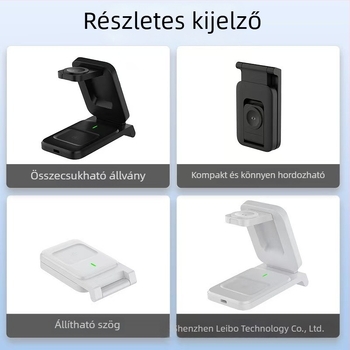 Mágneses összecsukható vezeték nélküli töltő, 3 az 1-ben telefonokhoz, fülhallgatókhoz és órákhoz