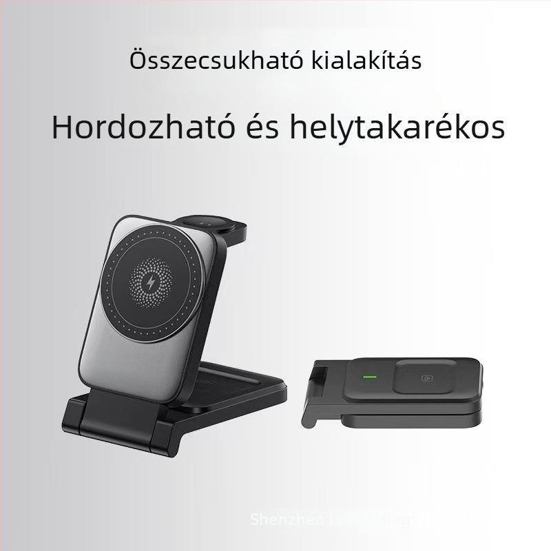 Mágneses összecsukható vezeték nélküli töltő, 3 az 1-ben telefonokhoz, fülhallgatókhoz és órákhoz