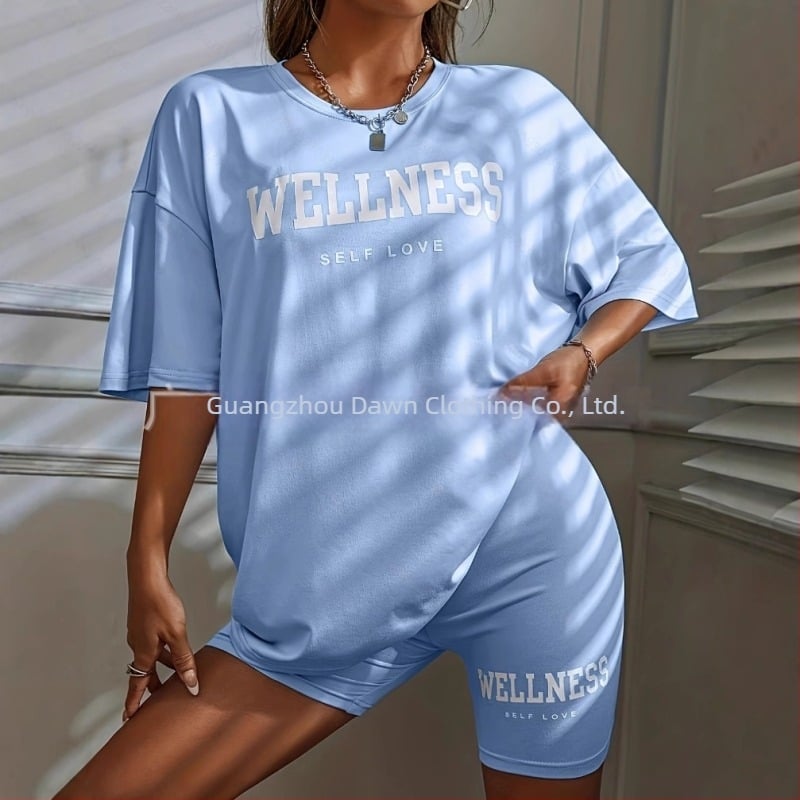 Set de pantaloni scurți sport cu imprimeu de litere, cu croială lejeră, 2025, vară transfrontalieră europeană și americană