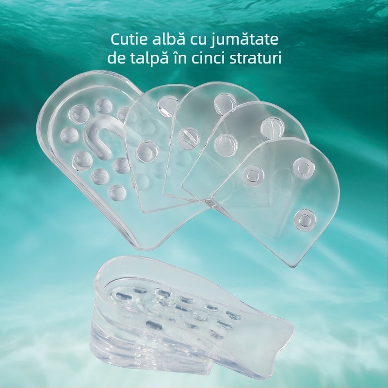 Transparent cu cinci straturi, poate ajusta înălțimea bărbaților și femeilor, disponibil cu pernă invizibilă pe jumătate, pernă pentru călcâi.