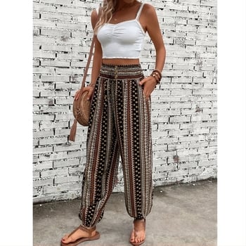 Stil european și american, pantaloni largi de slăbire, talie înaltă, imprimați, stil nou, pandantiv, picioarele trecute, pantaloni strâmți, pantaloni casual