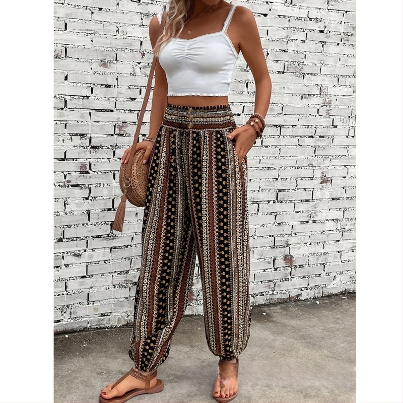 Stil european și american, pantaloni largi de slăbire, talie înaltă, imprimați, stil nou, pandantiv, picioarele trecute, pantaloni strâmți, pantaloni casual