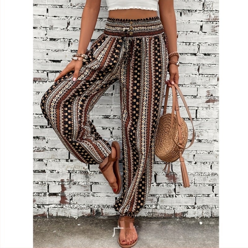 Stil european și american, pantaloni largi de slăbire, talie înaltă, imprimați, stil nou, pandantiv, picioarele trecute, pantaloni strâmți, pantaloni casual