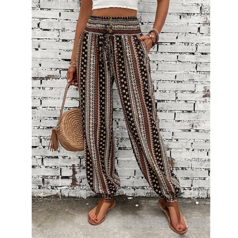 Stil european și american, pantaloni largi de slăbire, talie înaltă, imprimați, stil nou, pandantiv, picioarele trecute, pantaloni strâmți, pantaloni casual