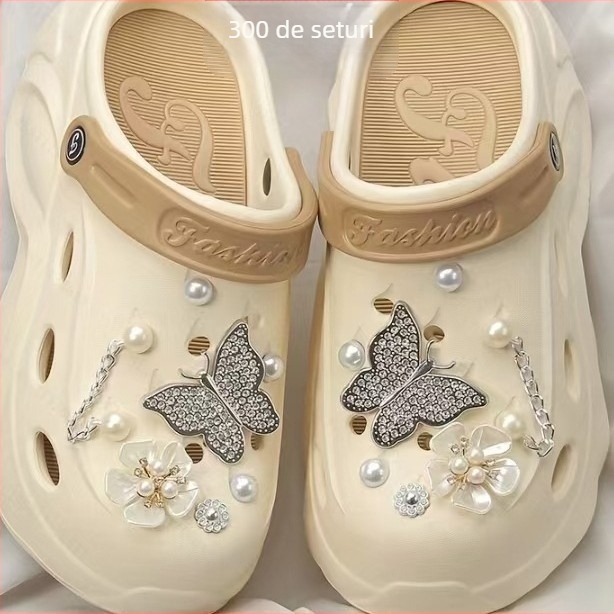 Pantofi sport cu cataramă pentru femei, model crocodil transfrontalier, îmbrăcăminte de vară pentru exterior, DIY, modă, fluture cu flori, lanț metalic, pantofi casual noi, cataramă pentru pantofi cu flori