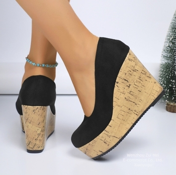 Pantofi cu toc înalt din piele de căprioară, cu cap rotund, cu gura superficială, cu fund gros, cu platformă, la modă, plus mărimea, comerț exterior transfrontalier