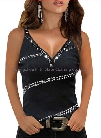 Vestă fără mâneci, cu decolteu în V, cu paiete, în culori solide, pentru femei, casual, din comerț exterior, europene și americane