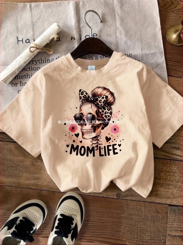 Tricou de Halloween cu figură întunecată, craniu, scrisoare de dragoste, slogan, imprimat cu guler rotund, îmbrăcăminte transfrontalieră pentru femei