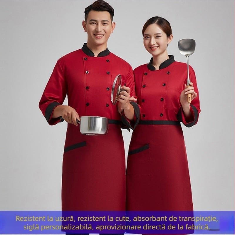 Haine de bucătar cu mânecă lungă, haine de toamnă și de iarnă pentru bărbați și femei, haine de lucru pentru cantină de hotel, cofetărie, brutar, bucătărie, haine de lucru pentru bucătărie, uniformă