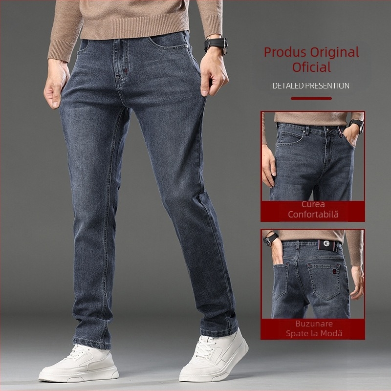 Daifa Jeans bărbați toamna nou Slim-Fit Small Foot brodat coreean la modă casual moale all-match pantaloni lungi