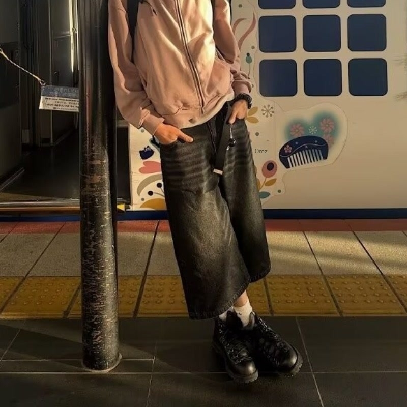 Stil american vintage spălat albastru Capri pantaloni bărbați vară în formă de pară figura Mid-Pantaloni Ma Ji Mid-Waist blugi casual la modă