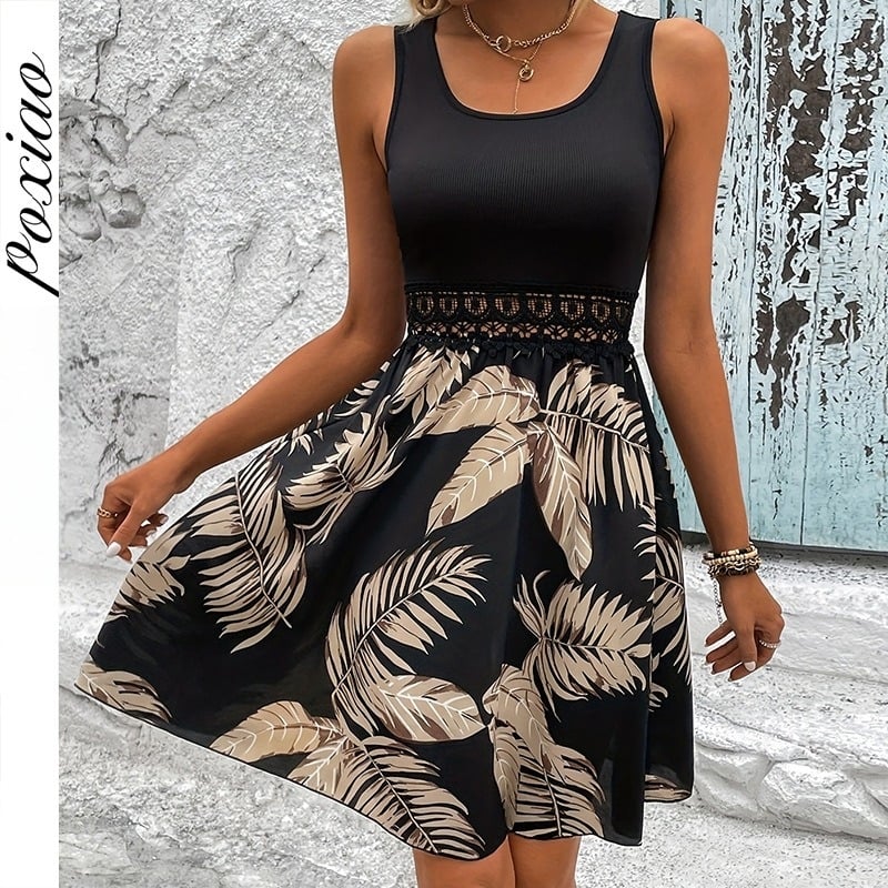 Export transfrontalier Amazon Temu Îmbrăcăminte europeană și americană 2025 Primăvara și vara Rochie elegantă cu imprimeu