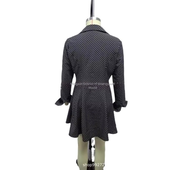 Transfrontaliere 2020 Europa și Statele Unite în toamnă și iarnă Amazon AliExpress polka dot imprimat plisat fustă neagră cu mânecă lungă și V adânc