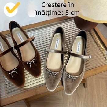 Pantofi cu un singur strat, cu vârf ascuțit, înălțime redusă, pentru femei, toamna 2024, pantofi cu toc în piele de căprioară noi și pantofi Mary Jane pentru femei