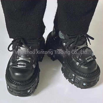 Pantofi sport vintage cu talpă înaltă din metal, talpă groasă, din piele, punk întuneric, cu platformă, pentru bărbați și femei
