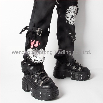 Pantofi sport vintage cu talpă înaltă din metal, talpă groasă, din piele, punk întuneric, cu platformă, pentru bărbați și femei