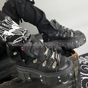 Pantofi sport vintage cu talpă înaltă din metal, talpă groasă, din piele, punk întuneric, cu platformă, pentru bărbați și femei