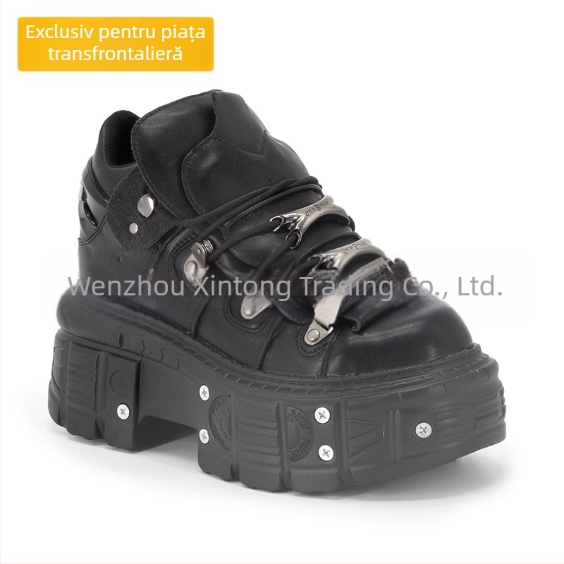Pantofi sport vintage cu talpă înaltă din metal, talpă groasă, din piele, punk întuneric, cu platformă, pentru bărbați și femei