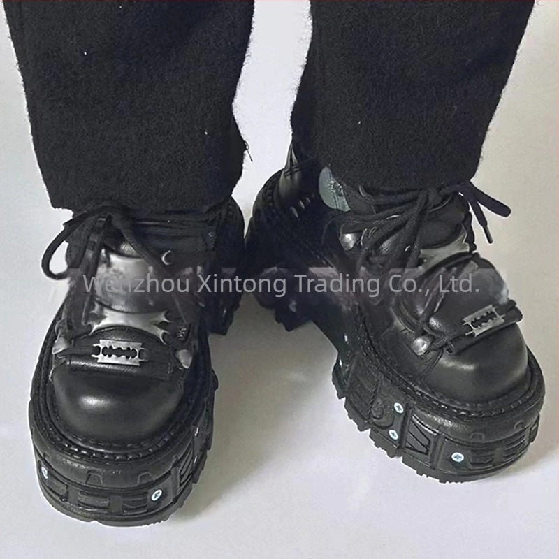 Pantofi sport vintage cu talpă înaltă din metal, talpă groasă, din piele, punk întuneric, cu platformă, pentru bărbați și femei