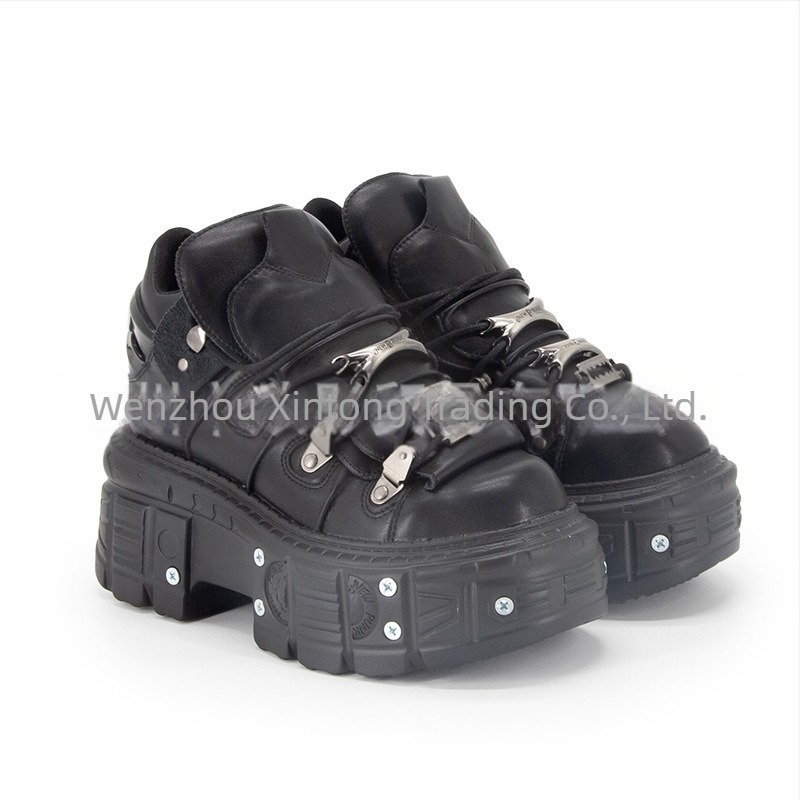 Pantofi sport vintage cu talpă înaltă din metal, talpă groasă, din piele, punk întuneric, cu platformă, pentru bărbați și femei