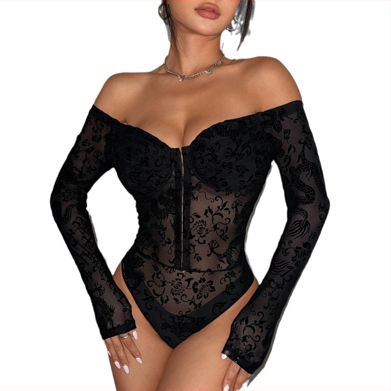 Bluză elegantă cu imprimeu dragon, sexy, cool, Spice Girl, slăbire, croială ajustabilă, pe jumătate de umăr, pe un umăr, 70307