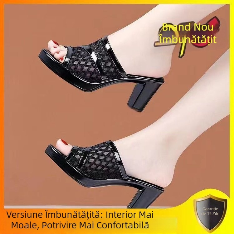 Sandale transfrontaliere pentru femei, de purtat la serviciu, unul, două pantofi, purtând pantofi cu toc înalt de la Amazon, la modă, sandale cu toc gros, toate asortate