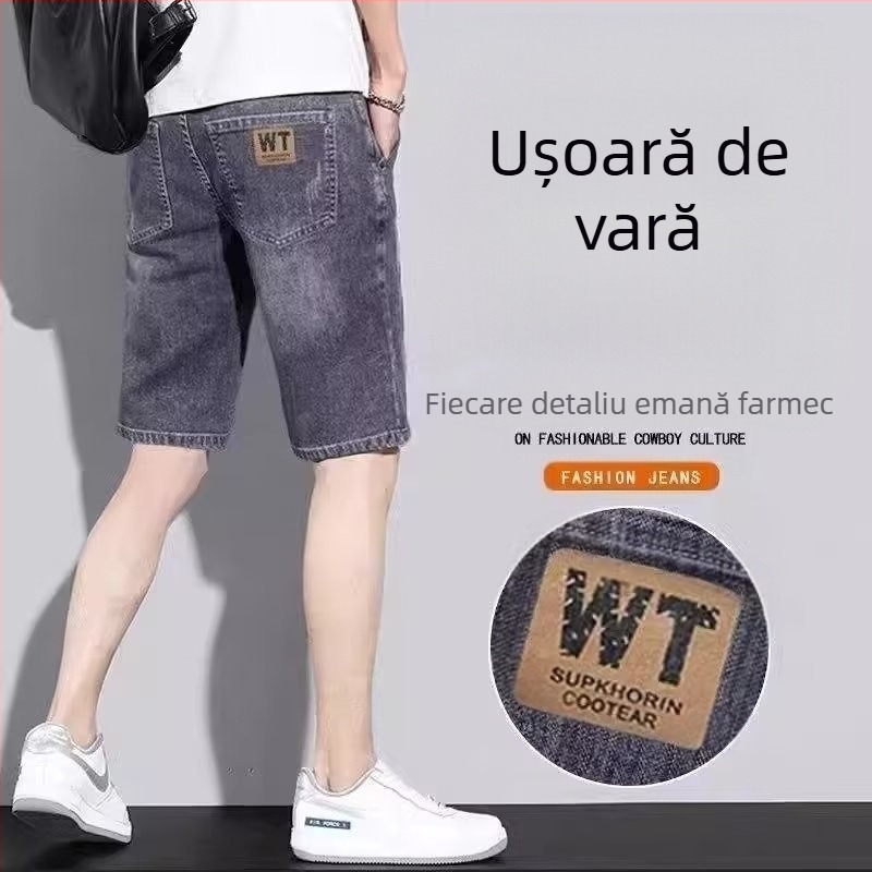Pantaloni scurți din denim pentru bărbați, vară subțire, lejer, dreaptă, pantaloni scurți la modă, brand, all-match, elastici, casual, de vară, lungime medie, pantaloni pentru bărbați