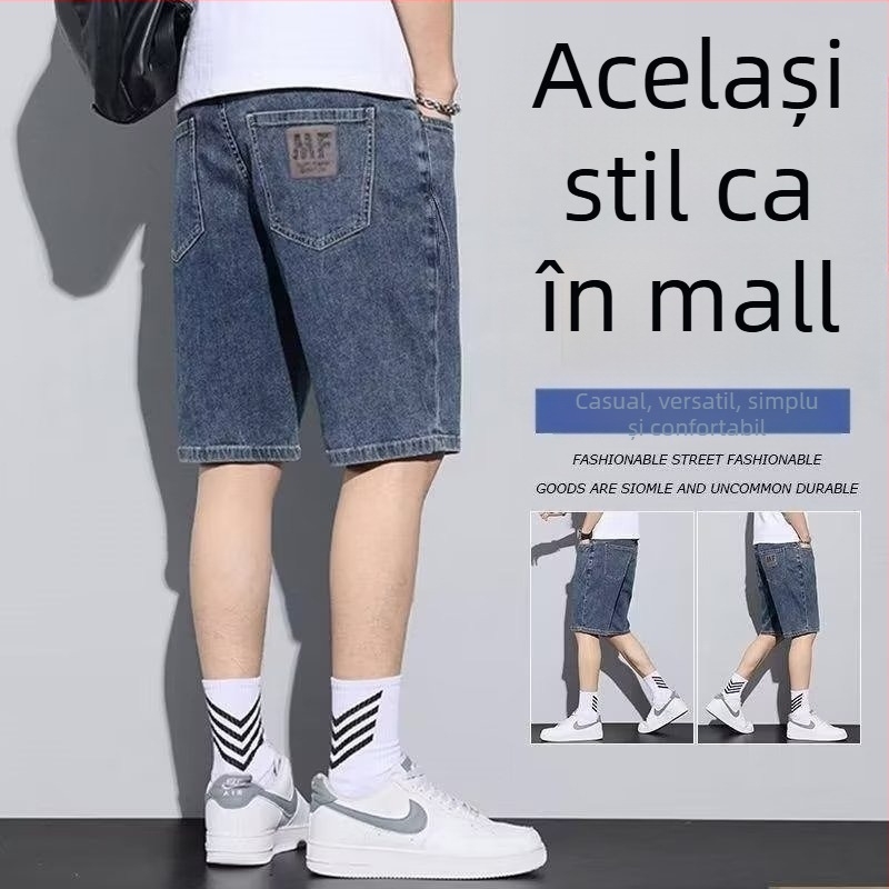 Pantaloni scurți din denim pentru bărbați, vară subțire, lejer, dreaptă, pantaloni scurți la modă, brand, all-match, elastici, casual, de vară, lungime medie, pantaloni pentru bărbați