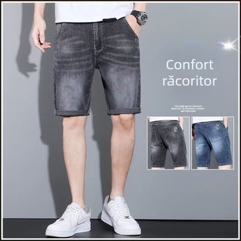 Bărbați la modă, talie medie, tineri, populari, micro-elastici, vară, modă, potrivire dreaptă, rupte, pantaloni blugi cu fermoar, spălați