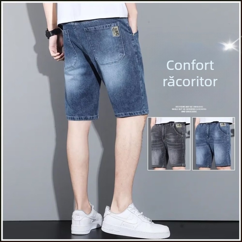 Bărbați la modă, talie medie, tineri, populari, micro-elastici, vară, modă, potrivire dreaptă, rupte, pantaloni blugi cu fermoar, spălați