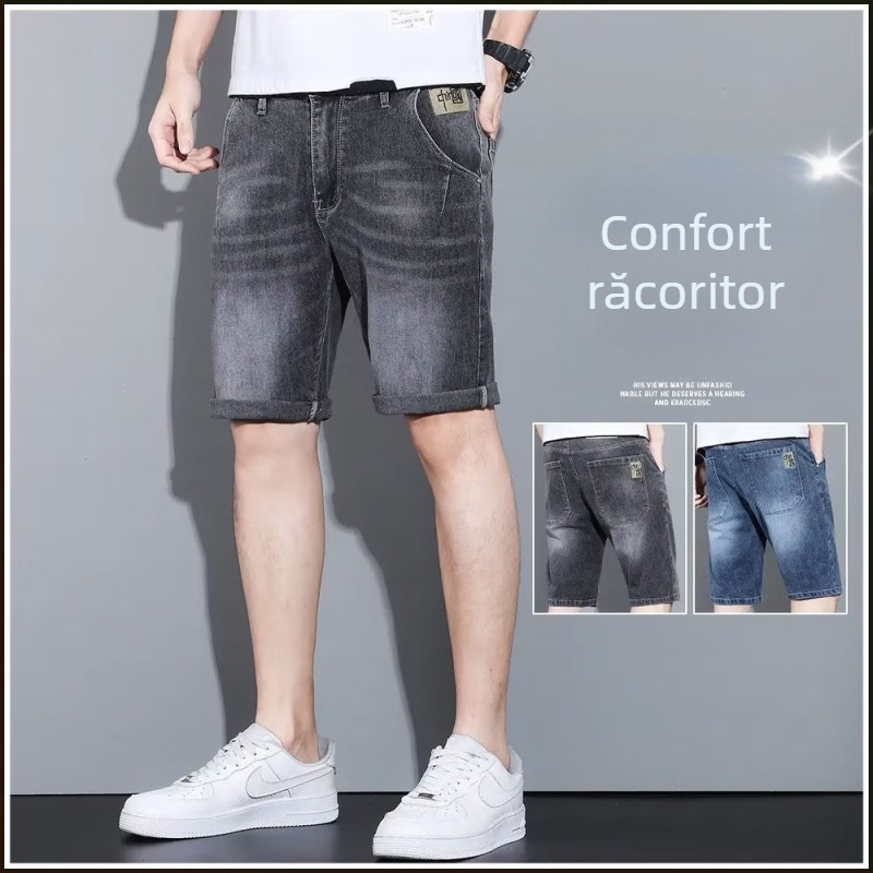 Bărbați la modă, talie medie, tineri, populari, micro-elastici, vară, modă, potrivire dreaptă, rupte, pantaloni blugi cu fermoar, spălați