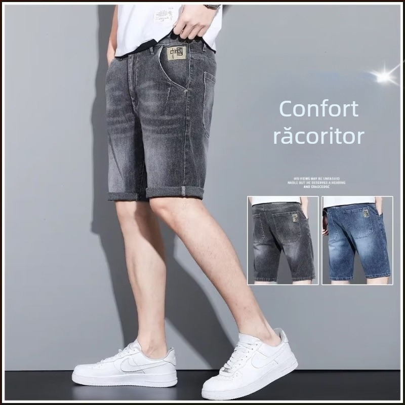 Bărbați la modă, talie medie, tineri, populari, micro-elastici, vară, modă, potrivire dreaptă, rupte, pantaloni blugi cu fermoar, spălați