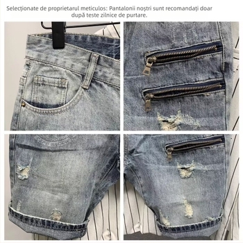 Pantaloni scurți din denim pentru bărbați, vară, cu mânecă scurtă, subțiri, largi, la modă, de brand, cu cinci puncte, stil coreean, rupți, elastici, 5 frumoși