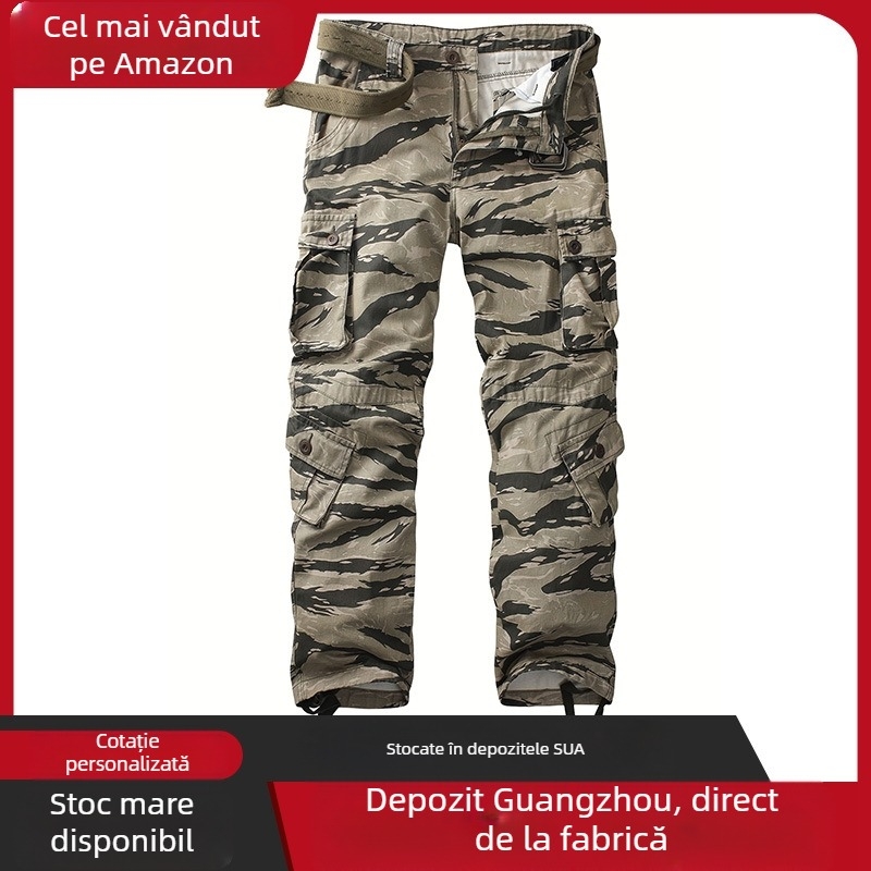 Pantaloni de camuflaj verde militar cu cusături deconstructive, stil american, pentru bărbați, cleanfit, camuflaj cu valuri 3357