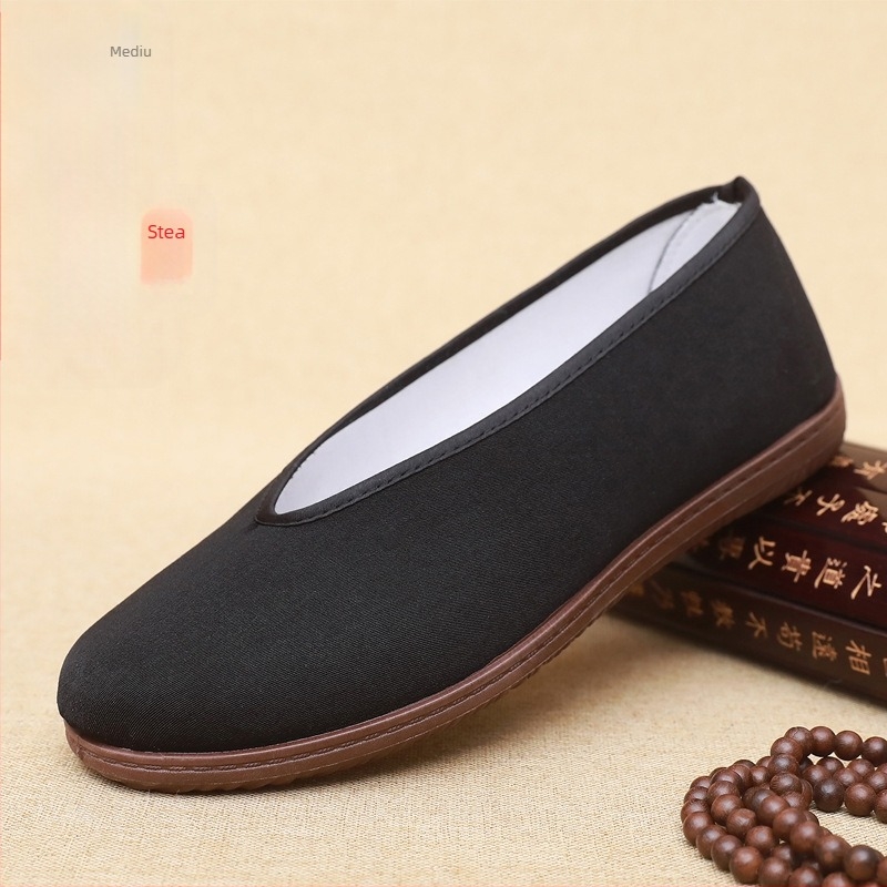 Pantofi de pânză vechi din Beijing, pantofi de pânză cu gură rotundă și plată pentru bărbați de vârstă mijlocie și bătrâni, pantofi de pânză kung fu tai chi, pantofi de pânză neagră, pantofi casual en-gros