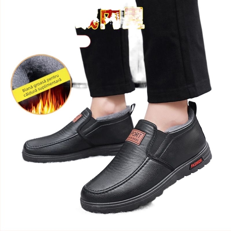 Pantofi de iarnă albi din pânză de Beijing vechi pentru bărbați, pantofi casual din piele, căptușiți cu fleece, îngroșați, impermeabili, pantofi de bumbac bătrâni, rezistenți la frig, caldi, pentru tata