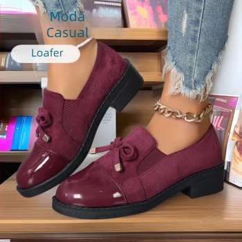 Pantofi cu toc gros pentru femei 2025, la modă, pantofi noi cu toc înalt, pantofi cu fundă, pantofi mici din piele, mocasini plus size, în stoc en-gros