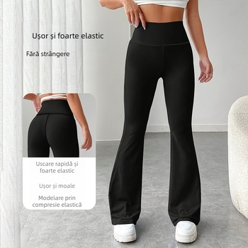 Pantaloni casual pentru femei, mărimi mari, transfrontaliere europene și americane, cu talie înaltă, care ridică șoldurile, pantaloni de yoga cu aspect slăbit, pantaloni evazați cu picior larg, ușor evazați