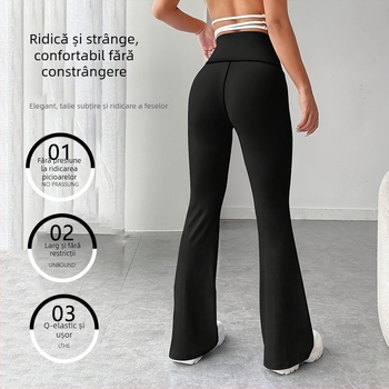 Pantaloni casual pentru femei, mărimi mari, transfrontaliere europene și americane, cu talie înaltă, care ridică șoldurile, pantaloni de yoga cu aspect slăbit, pantaloni evazați cu picior larg, ușor evazați