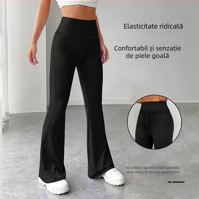 Pantaloni casual pentru femei, mărimi mari, transfrontaliere europene și americane, cu talie înaltă, care ridică șoldurile, pantaloni de yoga cu aspect slăbit, pantaloni evazați cu picior larg, ușor evazați