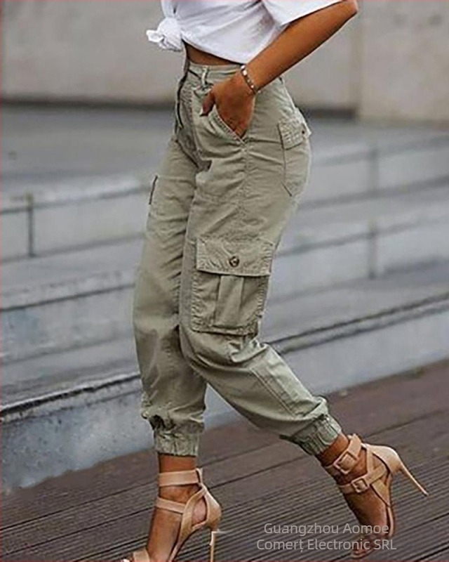 Pantaloni scurți de damă cu buzunare multiple, stil coreean, stil european și american, stil 2020, stil coreean, stil american, stil coreean, stil coreean, stil coreean, stil coreean