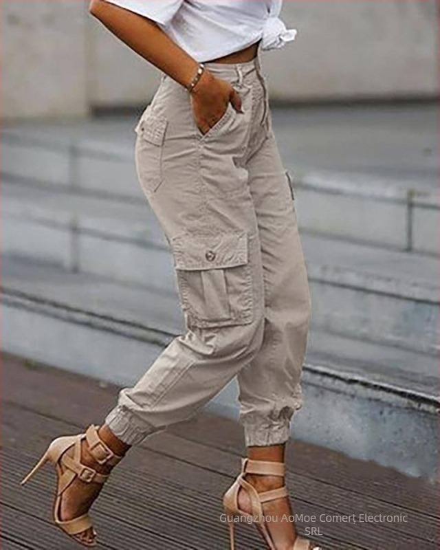 Pantaloni scurți de damă cu buzunare multiple, stil coreean, stil european și american, stil 2020, stil coreean, stil american, stil coreean, stil coreean, stil coreean, stil coreean