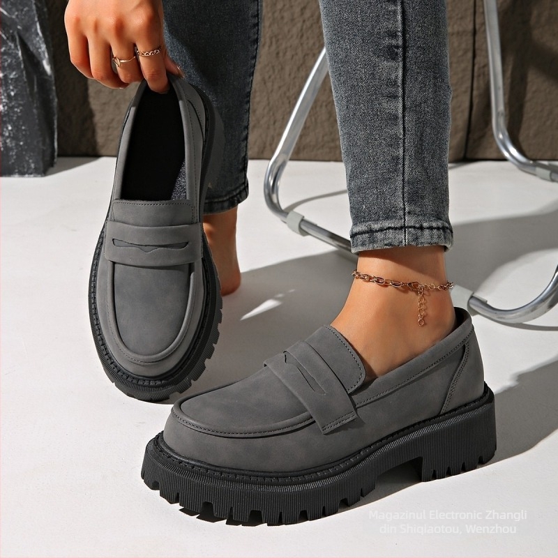 Mocasini cu talpă groasă, mărime mare, pentru femei, toamna 2024, pantofi retro cu un singur strat, toc gros, comerț exterior, pantofi mici din piele Amazon