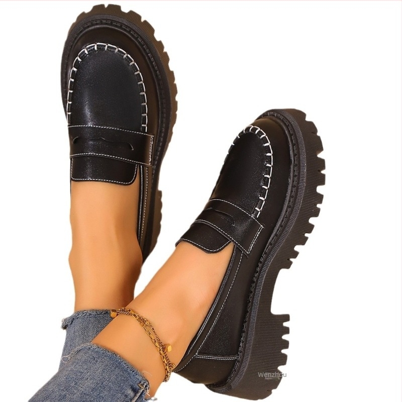 Mocasini cu talpă groasă, mărime mare, pentru femei, toamna 2024, pantofi retro cu un singur strat, toc gros, comerț exterior, pantofi mici din piele Amazon